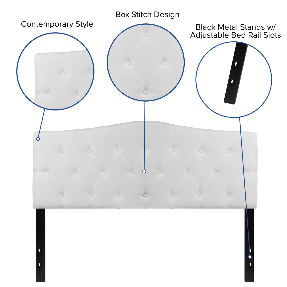 White,Queen |#| Arched Button Tufted Upholstered Queen Size Headboard in White Fabric