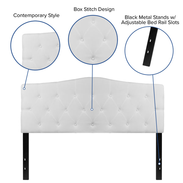 White,Queen |#| Arched Button Tufted Upholstered Queen Size Headboard in White Fabric