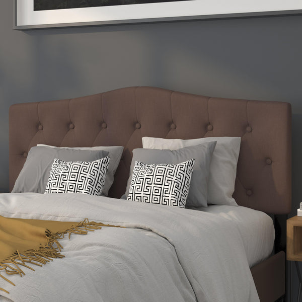 Camel,Queen |#| Arched Button Tufted Upholstered Queen Size Headboard in Camel Fabric