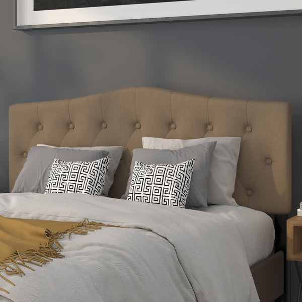 Dark Brown,Queen |#| Arched Button Tufted Upholstered Queen Size Headboard in Dark Brown Fabric