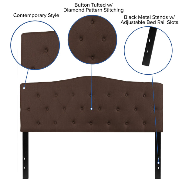 Dark Brown,Queen |#| Arched Button Tufted Upholstered Queen Size Headboard in Dark Brown Fabric