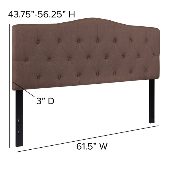 Camel,Queen |#| Arched Button Tufted Upholstered Queen Size Headboard in Camel Fabric