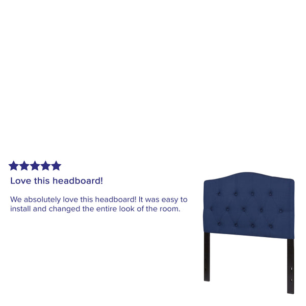 Navy,Twin |#| Arched Button Tufted Upholstered Twin Size Headboard in Navy Fabric