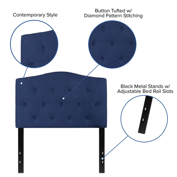 Navy,Twin |#| Arched Button Tufted Upholstered Twin Size Headboard in Navy Fabric