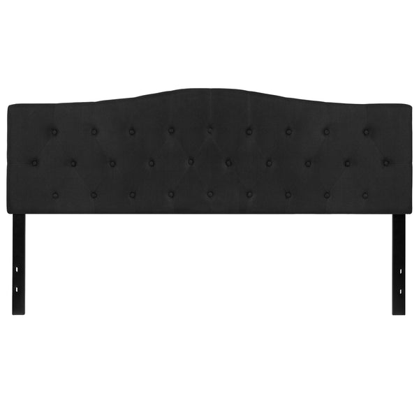 Black,King |#| Arched Button Tufted Upholstered King Size Headboard in Black Fabric