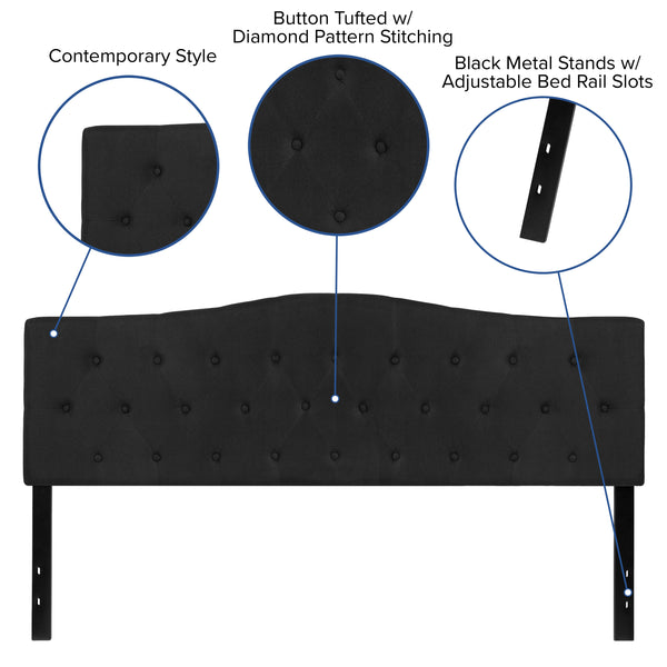 Black,King |#| Arched Button Tufted Upholstered King Size Headboard in Black Fabric