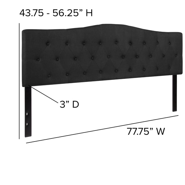 Black,King |#| Arched Button Tufted Upholstered King Size Headboard in Black Fabric