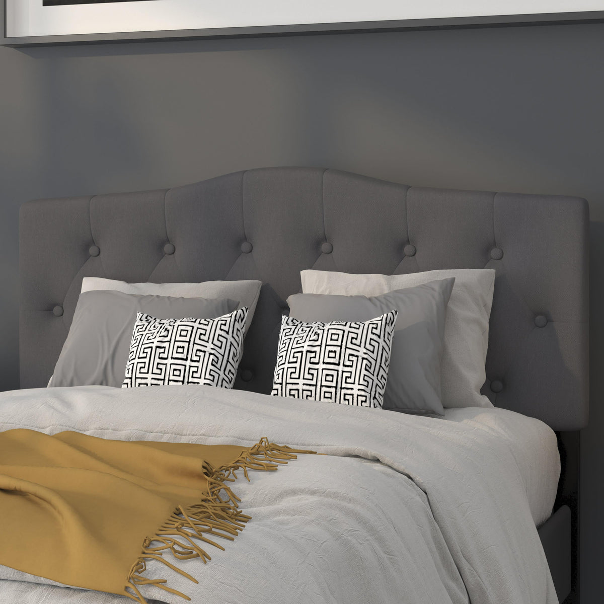 Dark Gray,Full |#| Arched Button Tufted Upholstered Full Size Headboard in Dark Gray Fabric