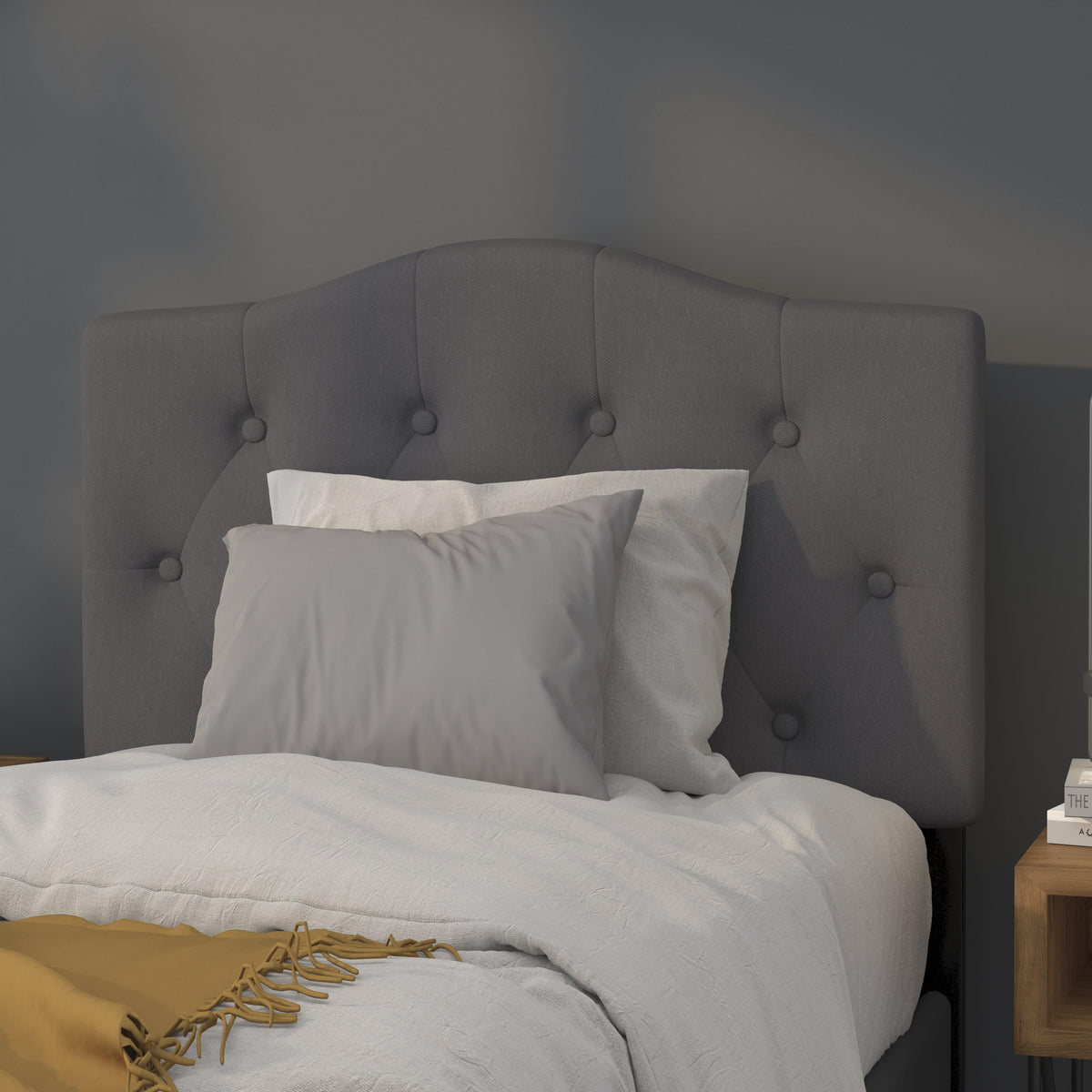 Dark Gray,Twin |#| Arched Button Tufted Upholstered Twin Size Headboard in Dark Gray Fabric