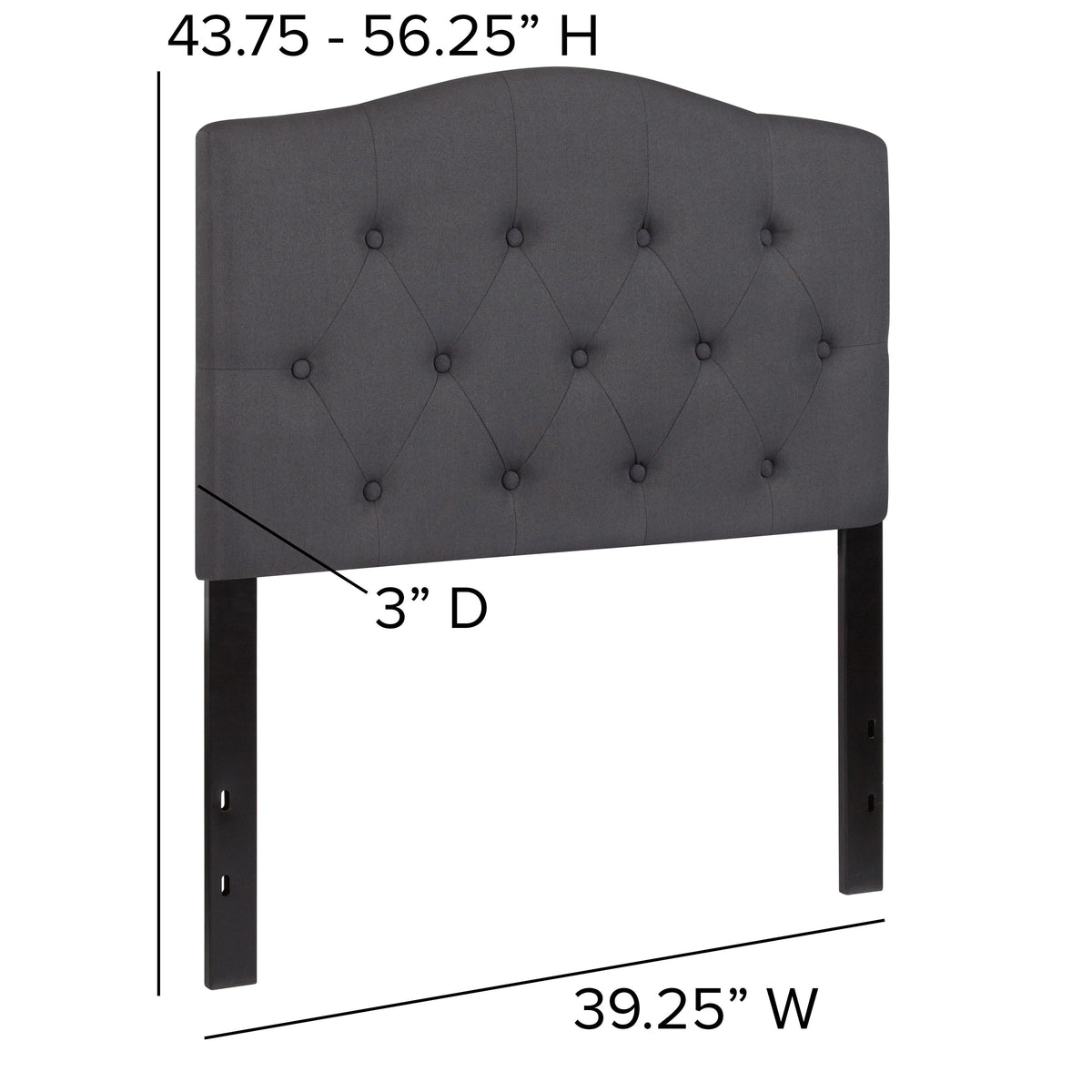 Dark Gray,Twin |#| Arched Button Tufted Upholstered Twin Size Headboard in Dark Gray Fabric