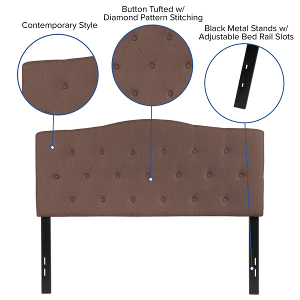 Camel,Full |#| Arched Button Tufted Upholstered Full Size Headboard in Camel Fabric