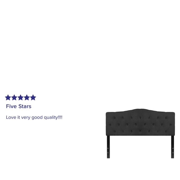 Black,Queen |#| Arched Button Tufted Upholstered Queen Size Headboard in Black Fabric