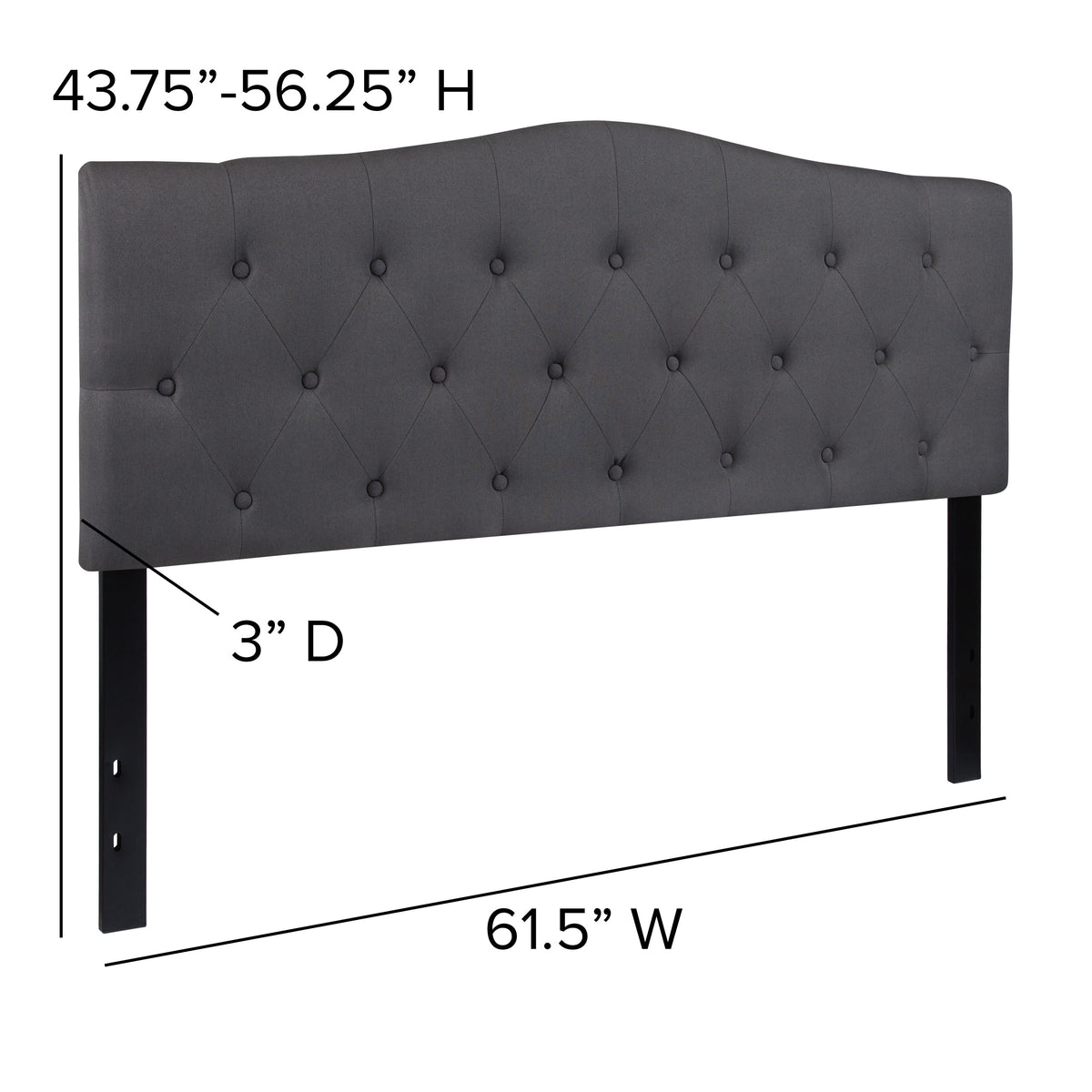 Dark Gray,Queen |#| Arched Button Tufted Upholstered Queen Size Headboard in Dark Gray Fabric