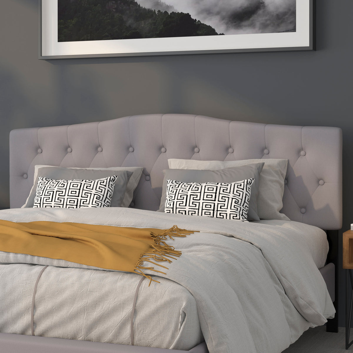 Light Gray,King |#| Arched Button Tufted Upholstered King Size Headboard in Light Gray Fabric