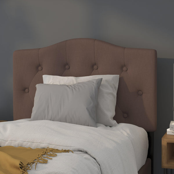 Camel,Twin |#| Arched Button Tufted Upholstered Twin Size Headboard in Camel Fabric