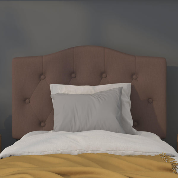 Camel,Twin |#| Arched Button Tufted Upholstered Twin Size Headboard in Camel Fabric