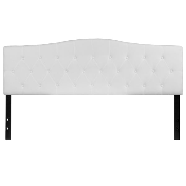 White,King |#| Arched Button Tufted Upholstered King Size Headboard in White Fabric
