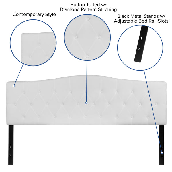 White,King |#| Arched Button Tufted Upholstered King Size Headboard in White Fabric
