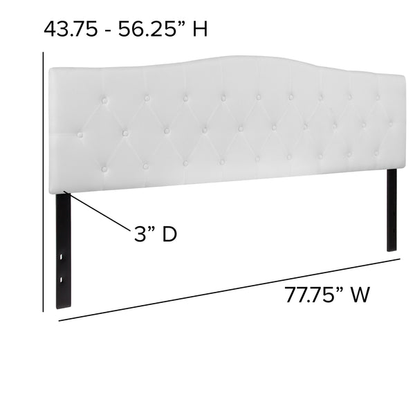 White,King |#| Arched Button Tufted Upholstered King Size Headboard in White Fabric