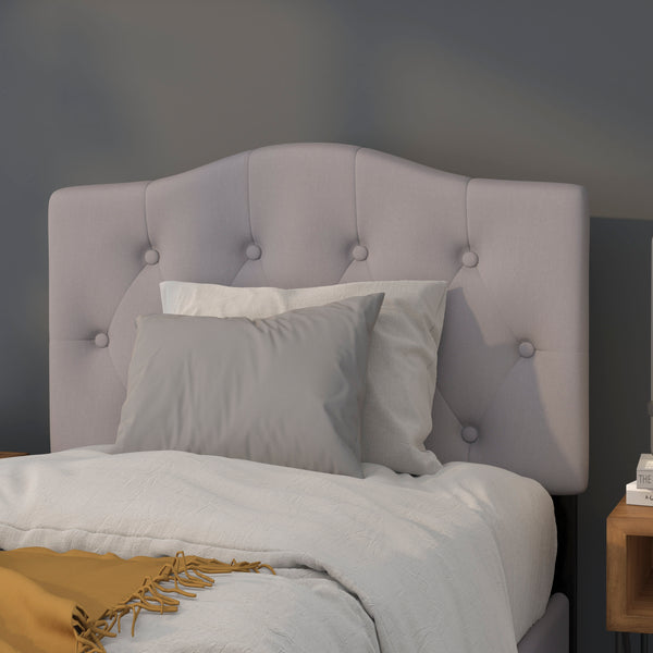 Light Gray,Twin |#| Arched Button Tufted Upholstered Twin Size Headboard in Light Gray Fabric