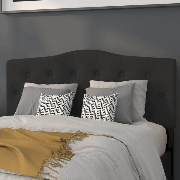 Black,Full |#| Arched Button Tufted Upholstered Full Size Headboard in Black Fabric