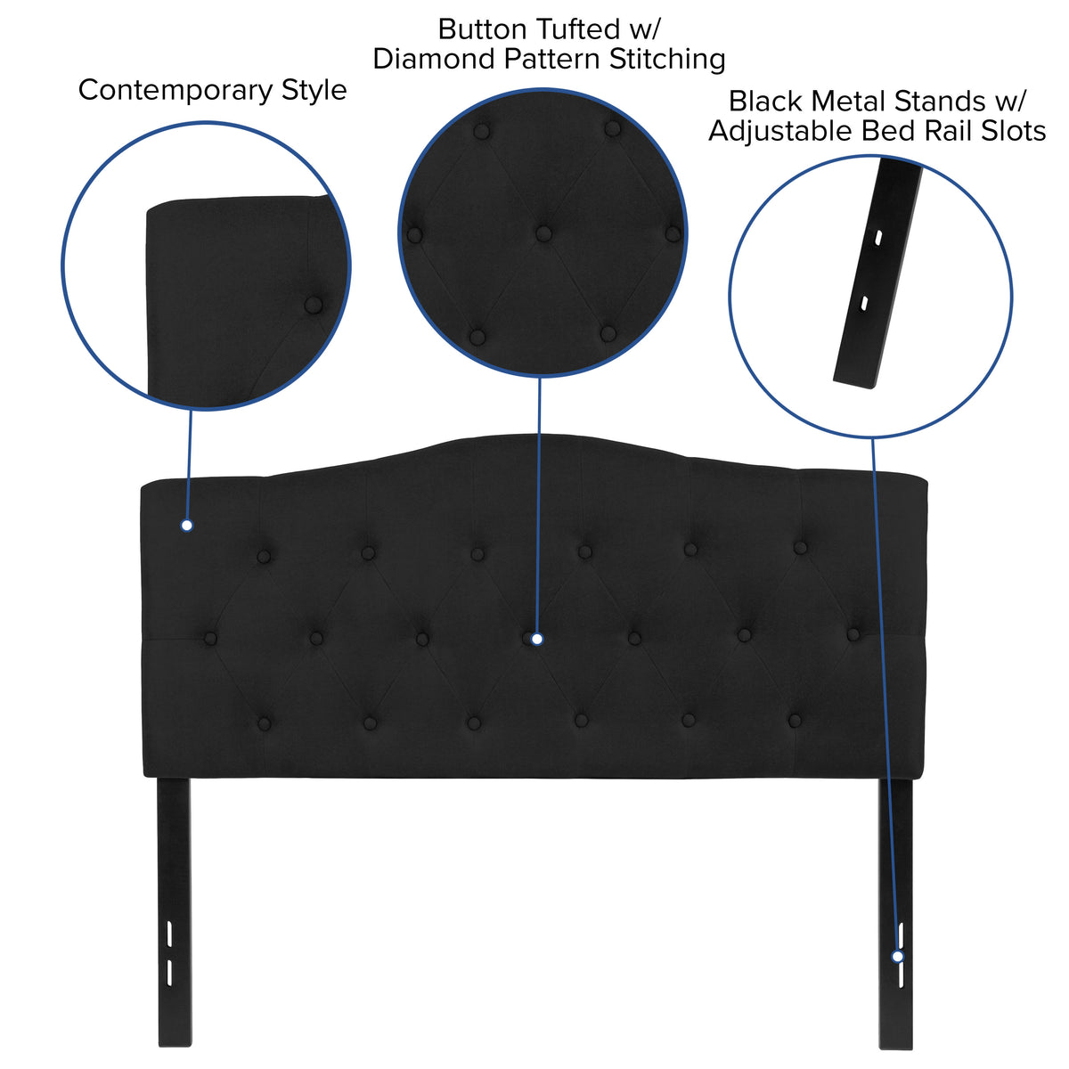 Black,Full |#| Arched Button Tufted Upholstered Full Size Headboard in Black Fabric