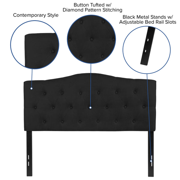 Black,Full |#| Arched Button Tufted Upholstered Full Size Headboard in Black Fabric