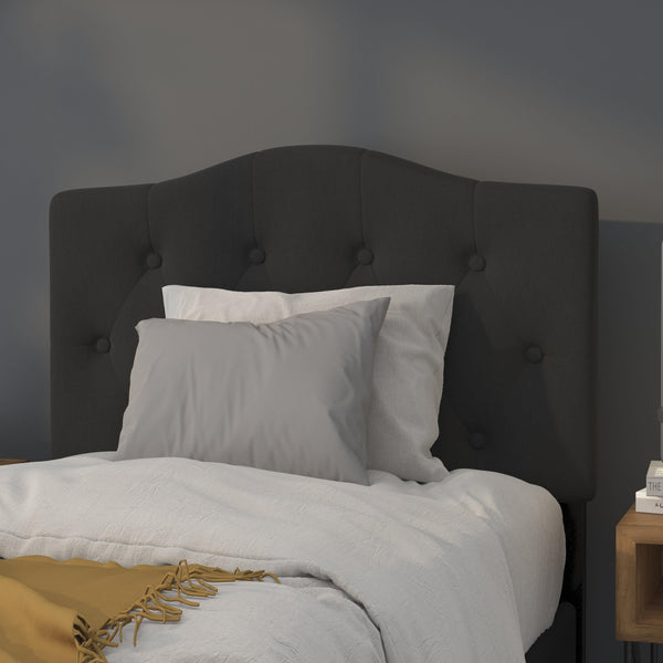Black,Twin |#| Arched Button Tufted Upholstered Twin Size Headboard in Black Fabric