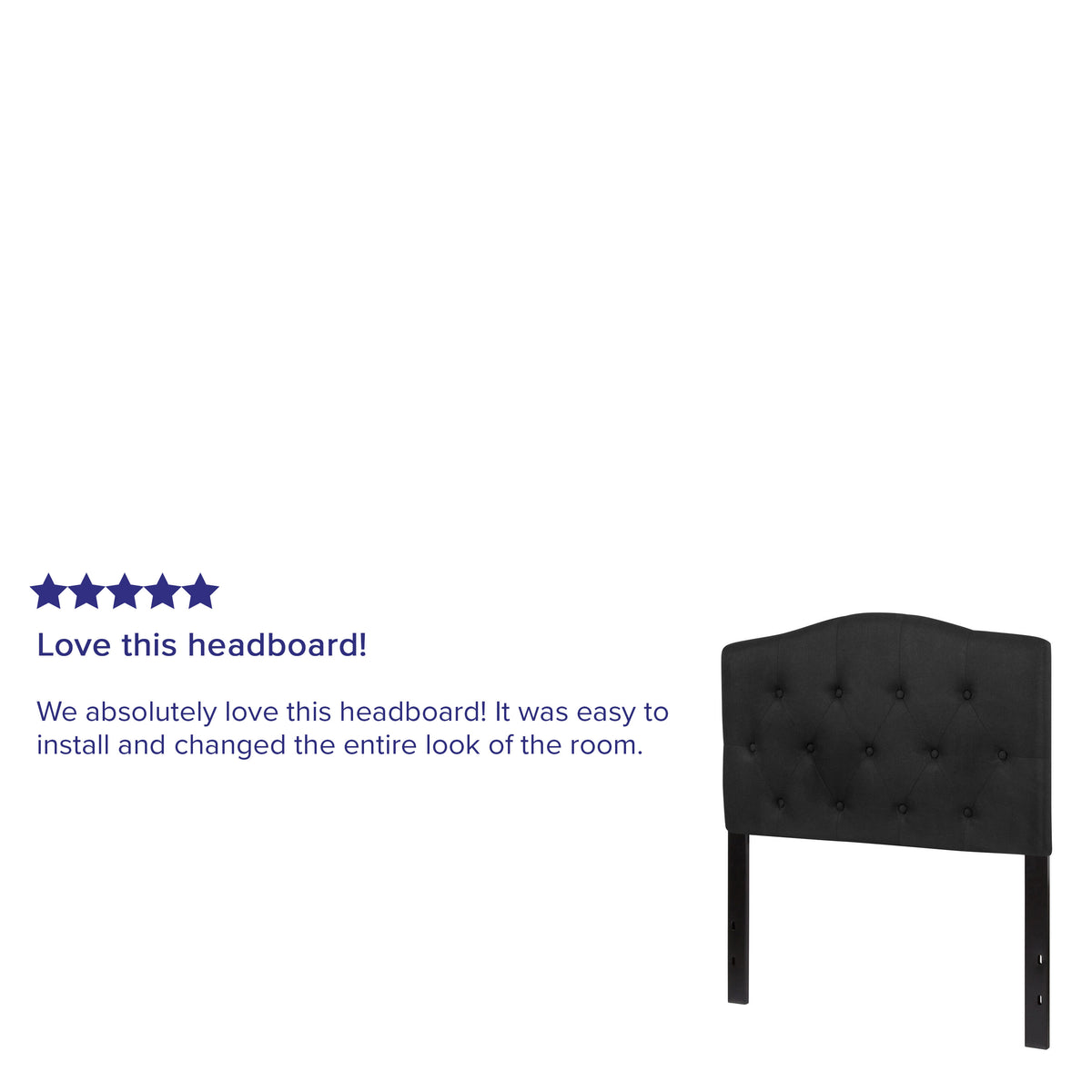 Black,Twin |#| Arched Button Tufted Upholstered Twin Size Headboard in Black Fabric