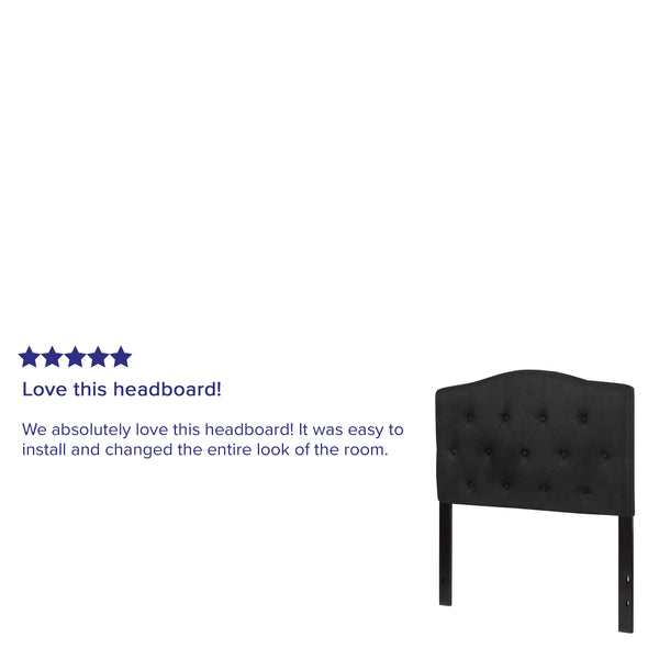 Black,Twin |#| Arched Button Tufted Upholstered Twin Size Headboard in Black Fabric