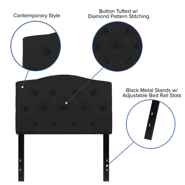 Black,Twin |#| Arched Button Tufted Upholstered Twin Size Headboard in Black Fabric
