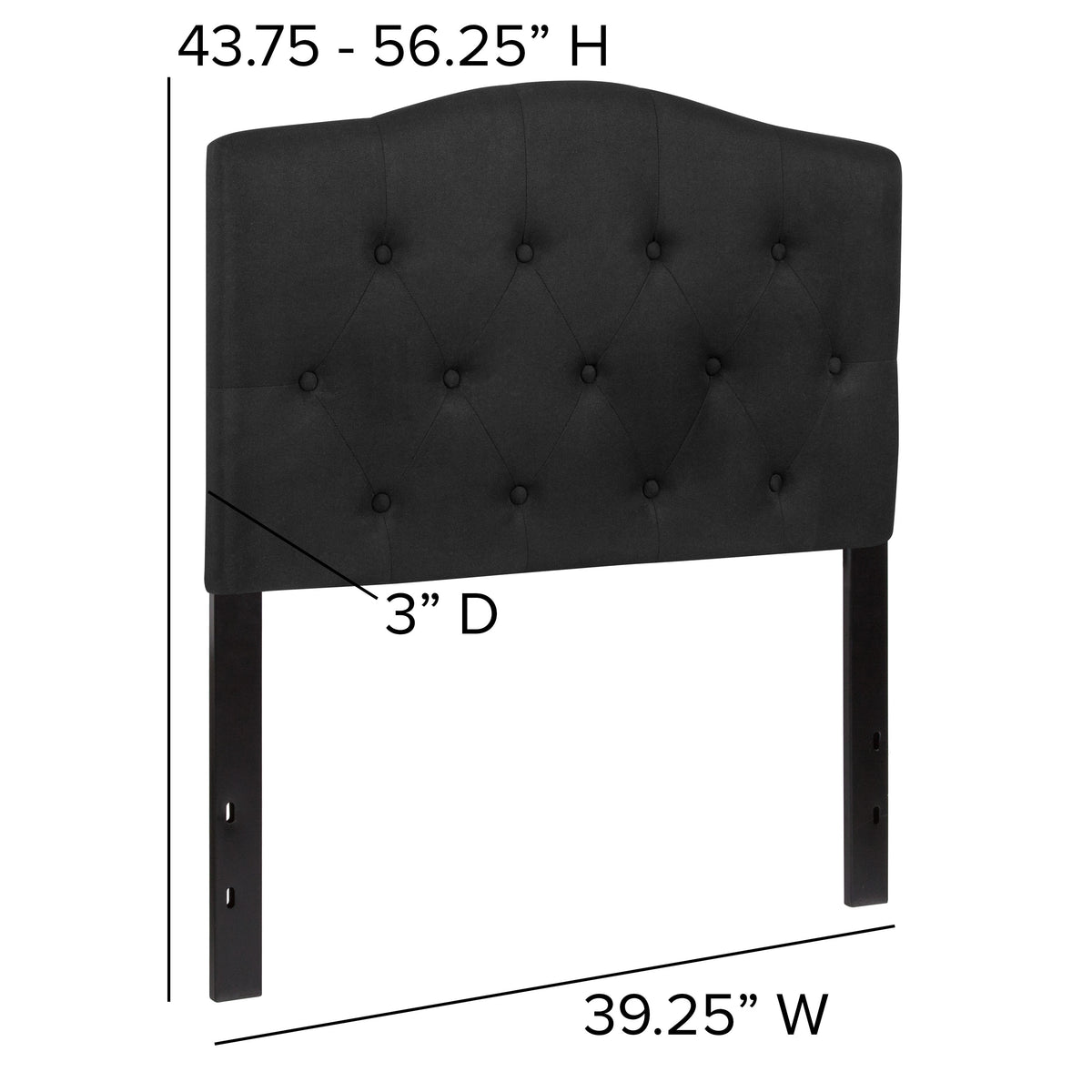 Black,Twin |#| Arched Button Tufted Upholstered Twin Size Headboard in Black Fabric