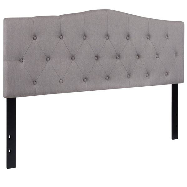 Light Gray,Queen |#| Arched Button Tufted Upholstered Queen Size Headboard in Light Gray Fabric