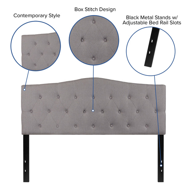 Light Gray,Queen |#| Arched Button Tufted Upholstered Queen Size Headboard in Light Gray Fabric