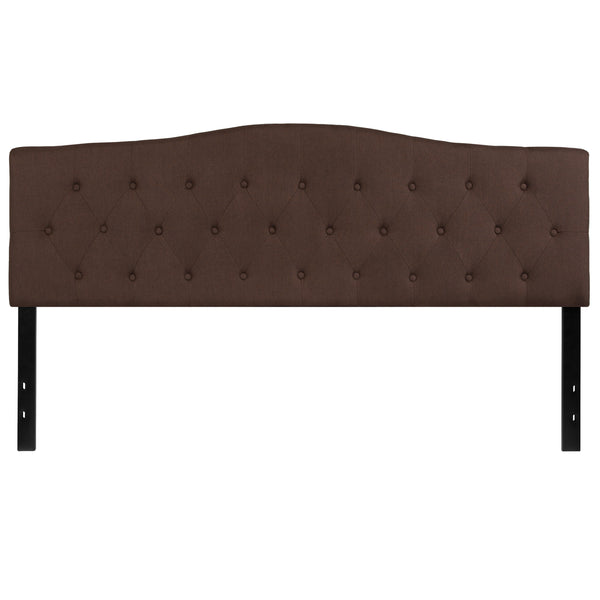 Dark Brown,King |#| Arched Button Tufted Upholstered King Size Headboard in Dark Brown Fabric