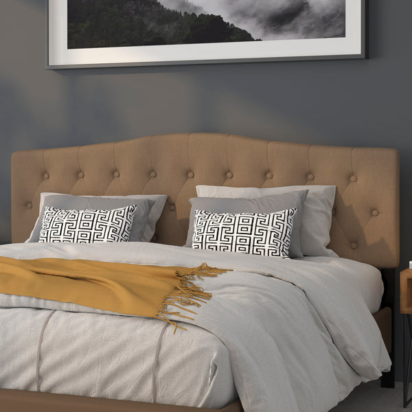 Dark Brown,King |#| Arched Button Tufted Upholstered King Size Headboard in Dark Brown Fabric