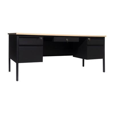 Cambridge Commercial Grade Double Pedestal Desk with Locking Drawers and Metal Frame - View 1