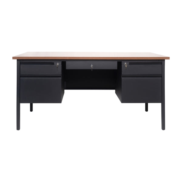 Walnut |#| Commercial Double Pedestal Desk with 5 Locking Drawers in Walnut-50x60