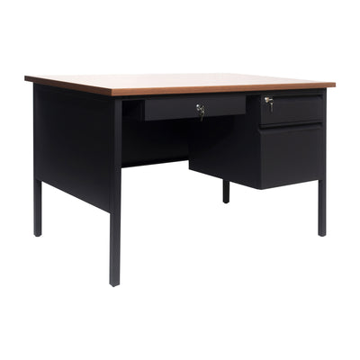 Cambridge Commercial Grade Single Pedestal Desk with Locking Drawers and Metal Frame - View 1