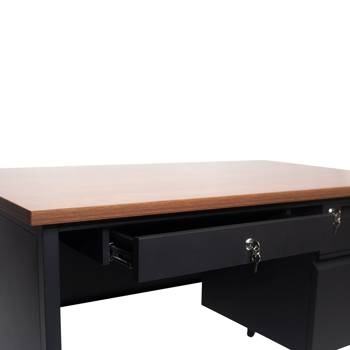 Walnut |#| Commercial Right Side Single Pedestal Desk-3 Locking Drawers in Walnut-30x48