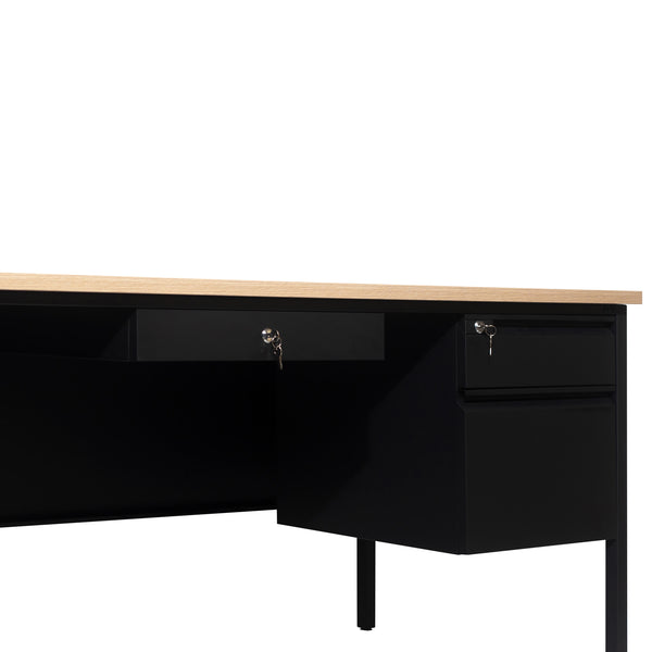 White Oak |#| Commercial Right Side Single Pedestal Desk-3 Locking Drawers in White Oak-30x70