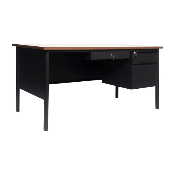 Walnut |#| Commercial Right Side Single Pedestal Desk-3 Locking Drawers in Walnut-30x60