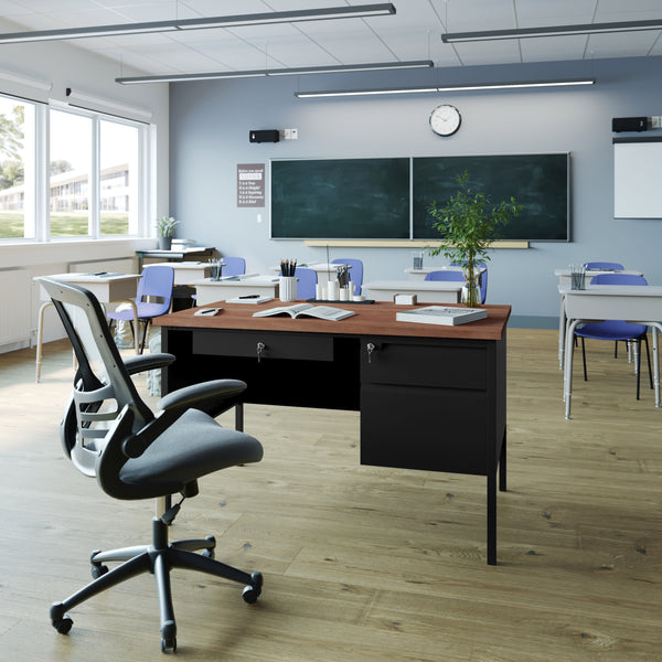 Walnut |#| Commercial Right Side Single Pedestal Desk-3 Locking Drawers in Walnut-30x48