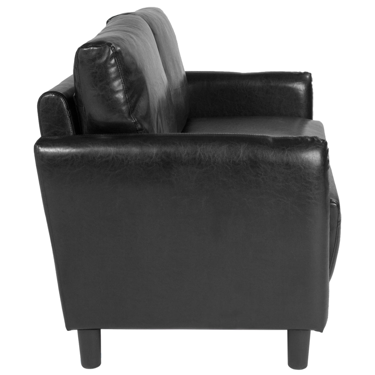 Black LeatherSoft |#| Living Room Loveseat w/Extended Side Panels &Rounded Arms in Black LeatherSoft