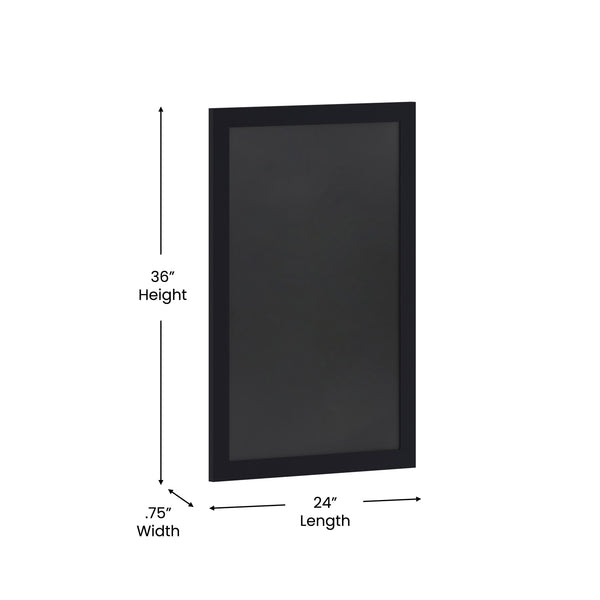 Black,24inchW x 0.75inchD x 36inchH |#| 24inch x 36inch Wall Mounted Magnetic Chalkboard with Wooden Frame -Black