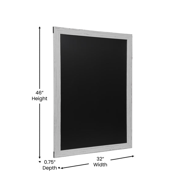 White Washed,32inchW x 46inchL |#| 32inch x 46inch Wall Mounted Magnetic Chalkboard with Wooden Frame - Whitewash