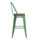 Green/Teak |#| All-Weather Bar Height Stool with Poly Resin Seat - Green/Teak