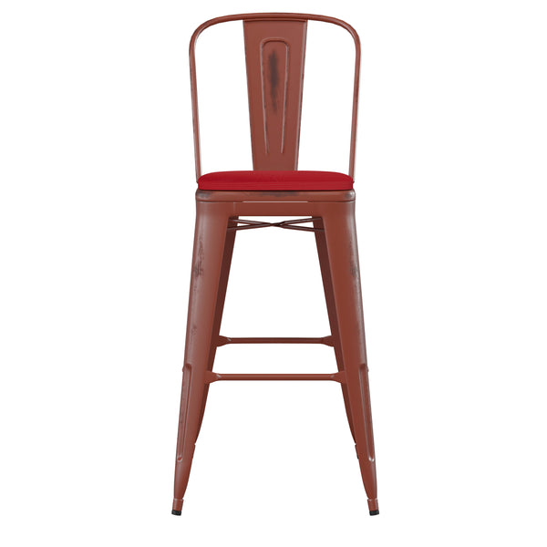 Kelly Red/Red |#| All-Weather Bar Height Stool with Poly Resin Seat - Kelly Red/Red