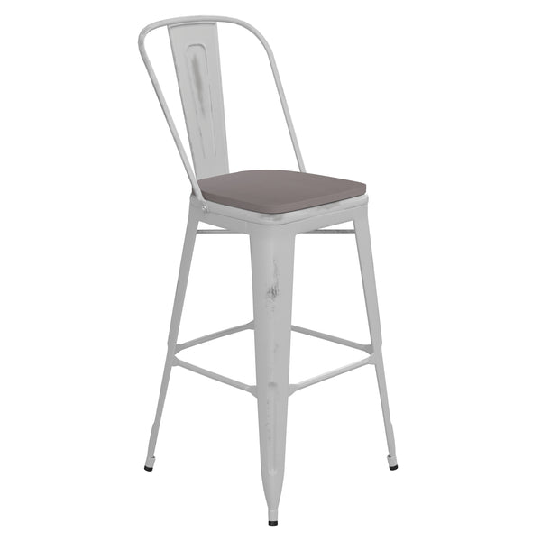 White/Gray |#| All-Weather Bar Height Stool with Poly Resin Seat - White/Gray