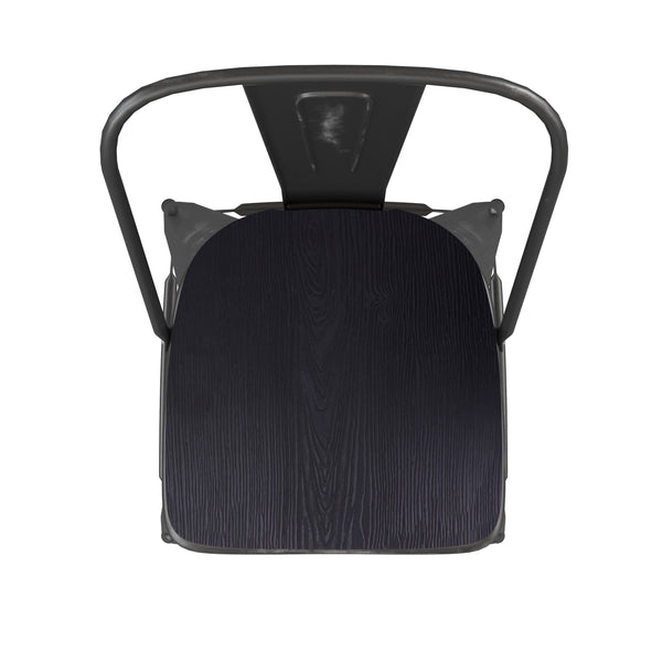 Black/Black |#| All-Weather Bar Height Stool with Poly Resin Seat - Black/Black